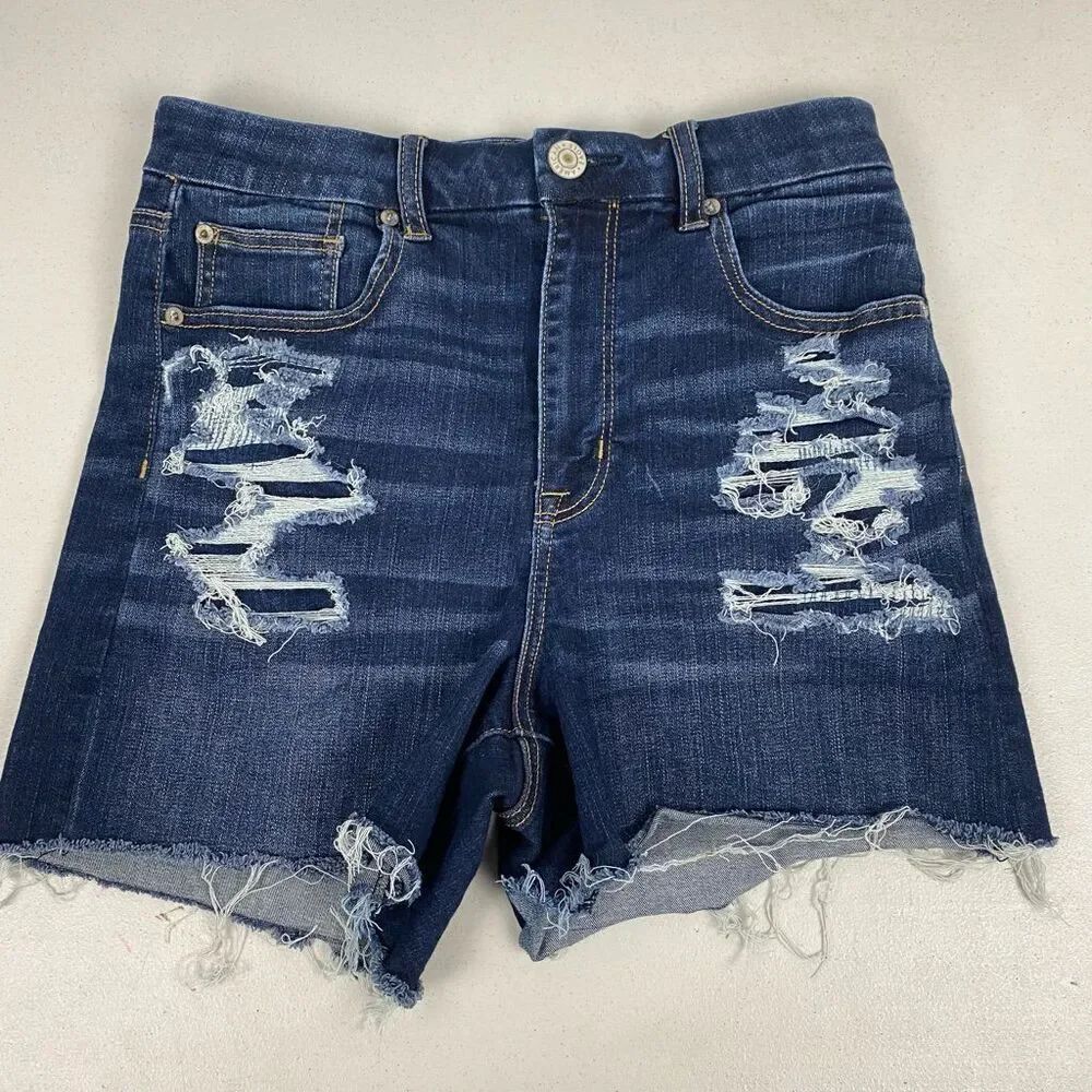 AE Ne(x)t Level Stretch Curvy Hi-Rise size 8 Denim Distressed Shortie Shorts Jor